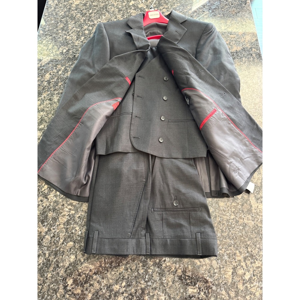 Bocaccio Uomo Mens 3 Piece Suit Charcoal Gray Jacket Vest Pants  NEW 42 S / 36 W